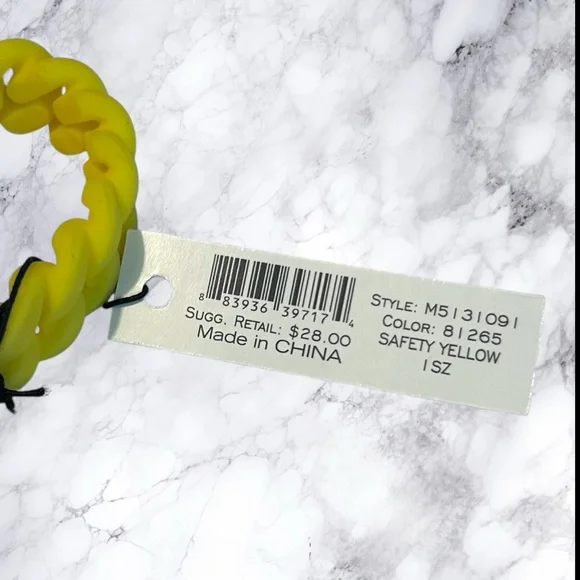 New Marc by Marc Jacobs Bracelet Safety Yellow Stretch Braided Silicone - Picture 4 of 5